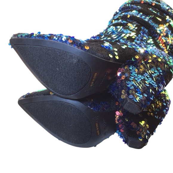 Bamboo Immerse Womens Sequin Velvet Boots Size 7.5 Multicolor Slouchy Block Heel - Picture 10 of 12
